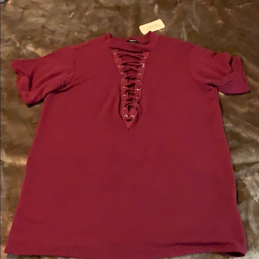 NWT burgundy f21 corset deep v neck